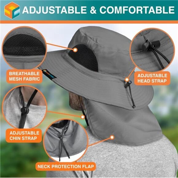 Fishing Hat for Men with UV Sun Protection Wide Brim, Face Cover, Neck Flap - Picture 5 of 7